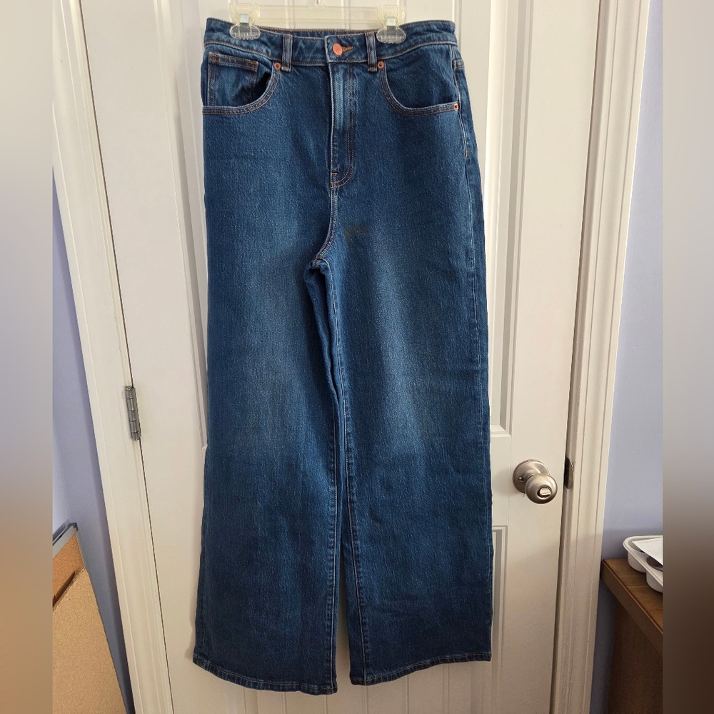 NEW Victoria's Secret Pink Denim Jeans 8 Med Blue Straight Wide Leg High Rise